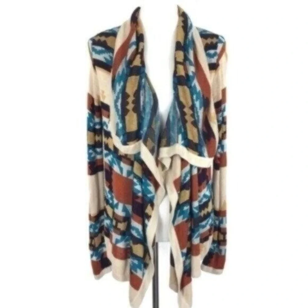 Skies Are‎ Blue Cardigan Small Multicolor Open Front Boho Sweater